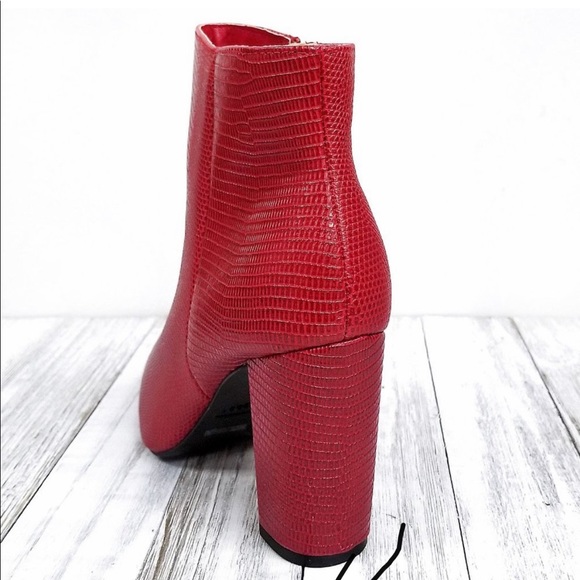 NWOT Red Snakeskin Block Heel Point Toe Ankle Boots - Picture 7 of 7